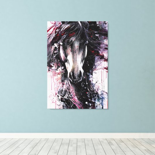 Portret van een abstract vuurpaard canvas afdruk (Insitu (Houten vloer))