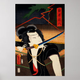 Portret van een acteur met Katana door Toyohara Ku Poster