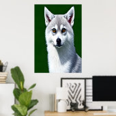 Portret van een Alaskan Klee Kai | AI Art Poster (Thuiskantoor)