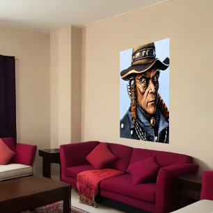 Portret van een Alien Cowboy met een pet   AI Art. Poster