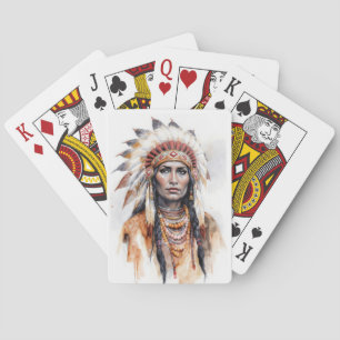 Portret van een Amerikaanse vrouw waterverf Pai Pokerkaarten