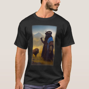 Portret van een bizon in de shaman-kledij, volledi t-shirt