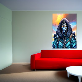 Portret van een blauwe buitenaardse met gele ogen poster