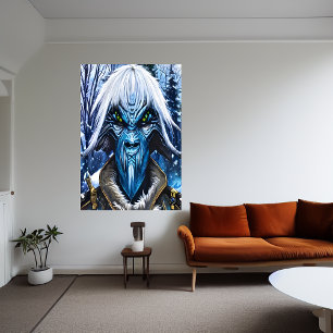 Portret van een blauwe buitenaardse met wit haar   poster