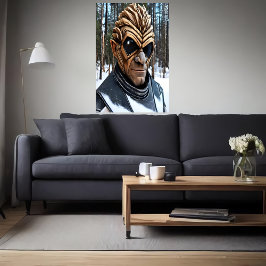 Portret van een buitenaardse met grote zwarte ogen poster