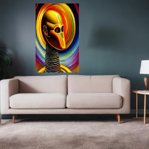 Portret van een coole gele robot AI Art. Poster