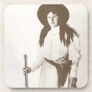 Portret van een cowgirl met een geweer, 1910 onderzetter