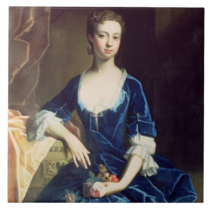 Portret van een dame in een Blue Velvet Dress (oli Tegeltje