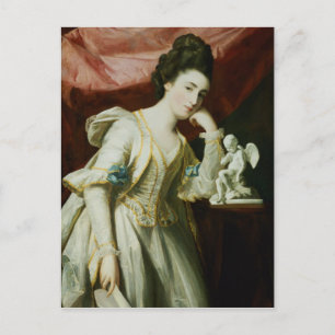 Portret van een dame met een beeldje Cupid Briefkaart