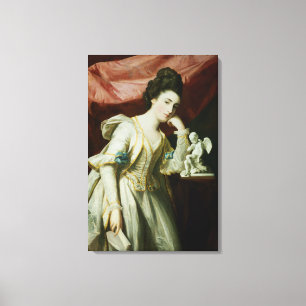 Portret van een dame met een beeldje Cupid Canvas Afdruk
