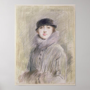 Portret van een Dame met een Boor en Muff Poster