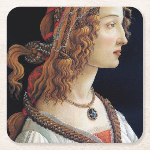 Portret van een dame, Sandro Botticelli Vierkante Kartonnen Onderzetter
