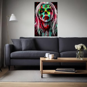 Portret van een dode zombie dame AI Art. Poster