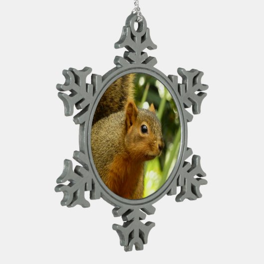 Portret van een eekhoorn Natuur Dierfotografie Tin Sneeuwvlok Ornament (Links)
