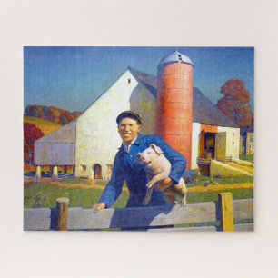 Portret van een Farmer NC Wyeth 1943 Americana Art Legpuzzel