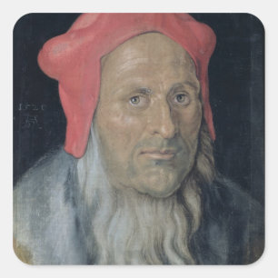 Portret van een gebogen Man in een rood Pet, 1520  Vierkante Sticker