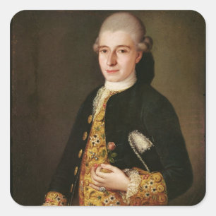 Portret van een Gentleman met een Roos Buttonhole Vierkante Sticker