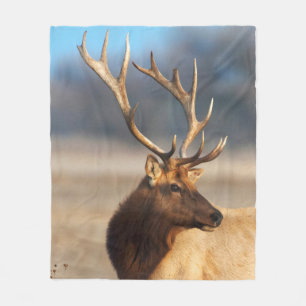 Portret van een indrukwekkende wapiti-stier fleece deken
