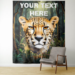 Portret van een jachtluipaard met jungle achtergro wandkleed