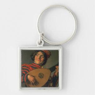 Portret van een jester met een Lute (olie op canva Sleutelhanger