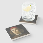 Portret van een jong Man (door Sandro Botticelli) Stenen Onderzetter (Zijkant)