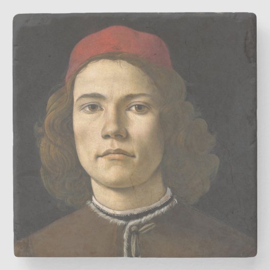 Portret van een jong Man (door Sandro Botticelli) Stenen Onderzetter (Voorkant)