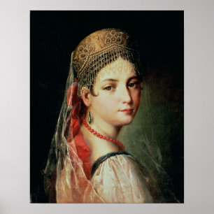 Portret van een jong meisje in Sarafan en Poster