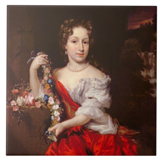 Portret van een jonge dame (olie op doek) tegeltje (Voorkant)