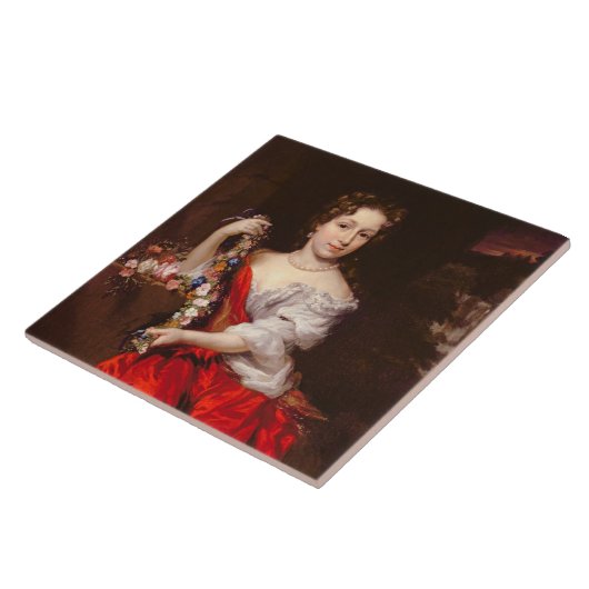 Portret van een jonge dame (olie op doek) tegeltje (Zijkant)