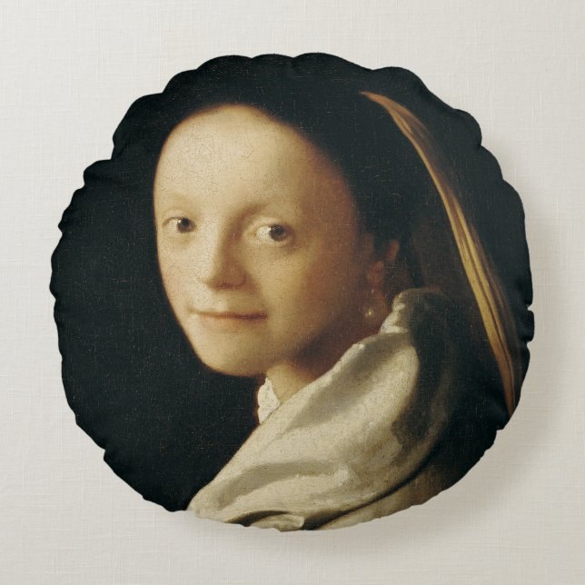 Portret van een jonge vrouw, c.1663-65 rond kussen (Voorkant)
