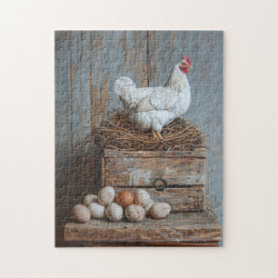 Portret van een kip met eieren legpuzzel