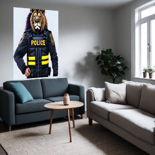 Portret van een leeuw in politieuniform   AI Art. Poster