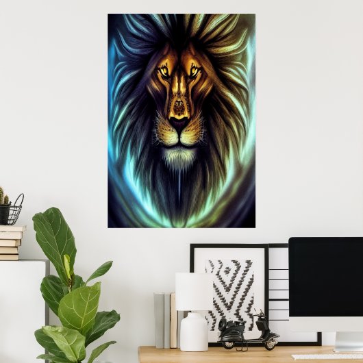 Portret van een leeuwenkop | AI Art Poster (Thuiskantoor)