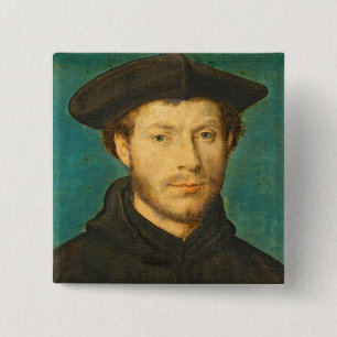 Portret van een Man, c. 1536- 40 (walnolie) Vierkante Button 5,1 Cm