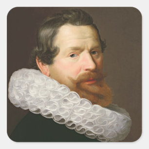 Portret van een Man Dragen van een Ruff Vierkante Sticker