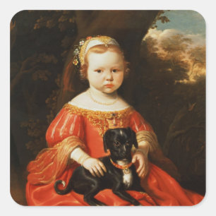 Portret van een meisje met een hond vierkante sticker