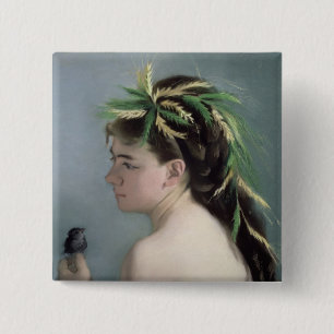 Portret van een meisje met een Sparrow Vierkante Button 5,1 Cm