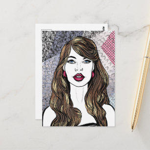 Portret van een meisje met lang bruin haar briefkaart