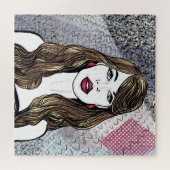 Portret van een meisje met lang bruin haar legpuzzel (Horizontaal)