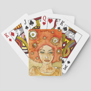 Portret van een mooi meisje pokerkaarten