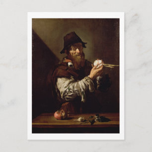 Portret van een oud Man met een uien (olie op canv Briefkaart