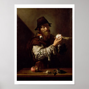 Portret van een oud Man met een uien (olie op canv Poster