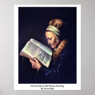 Portret van een oude vrouw die leest. Door Gerrit  Poster