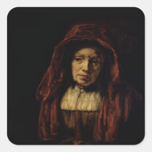 Portret van een oude vrouw vierkante sticker