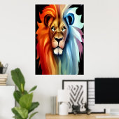 Portret van een rode en witte leeuw | AI Art Poste Poster (Thuiskantoor)