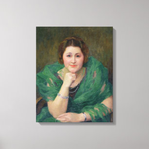 Portret van een Russische vrouw met een Groene Sca Canvas Afdruk