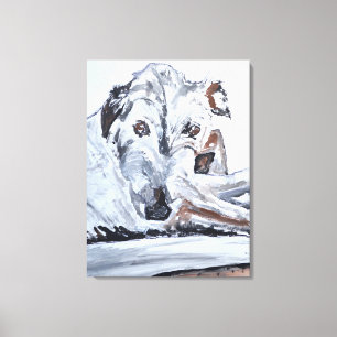 Portret van een rustende witte hond canvas afdruk