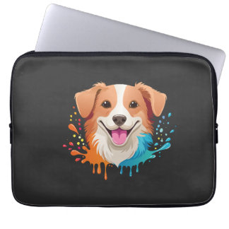 Portret van een schattige hond met druipende vloei laptop sleeve