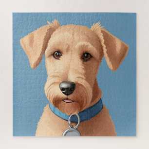 Portret van een Schattige Hond met een Blauwe Hals Legpuzzel