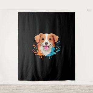 Portret van een schattige hond met vloeiende kleur wandkleed